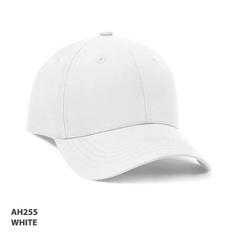 A white premium Rpet cap with a curved brim and an embedded logo.
